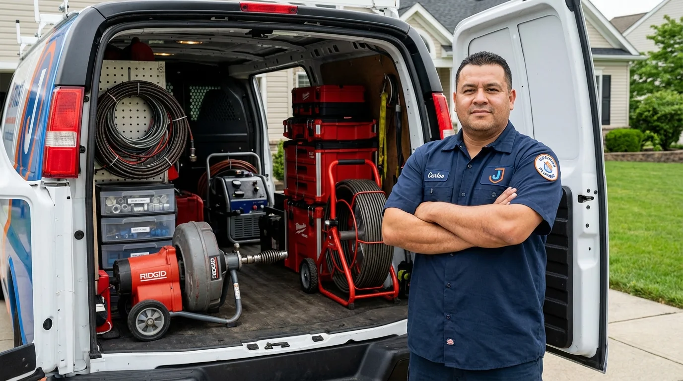 Professional drain cleaning equipment and Johns Plumbing LLC plumber in Cramerton