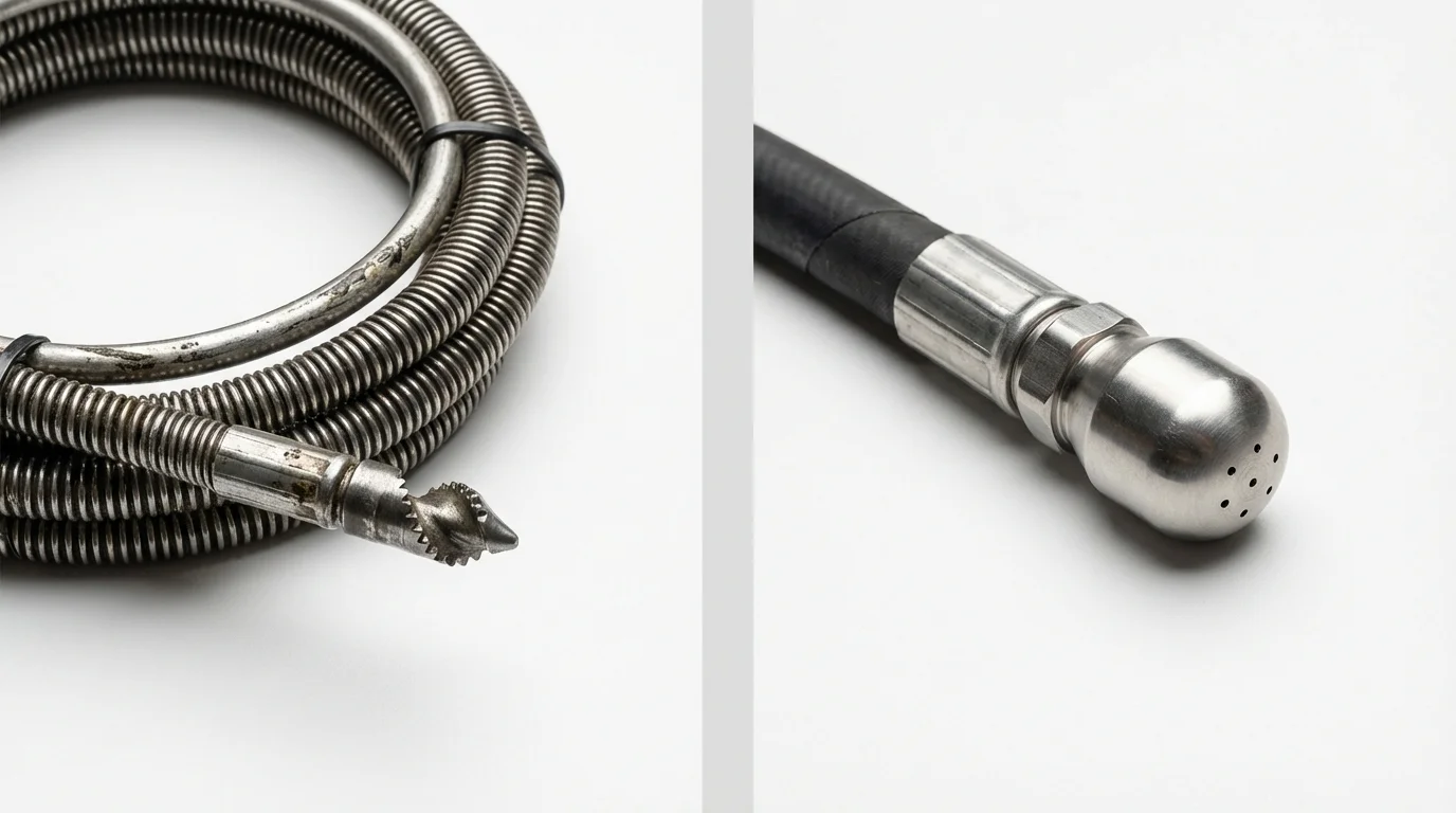 Drain snake cable and hydro jetting nozzle used for drain cleaning in Cramerton, NC
