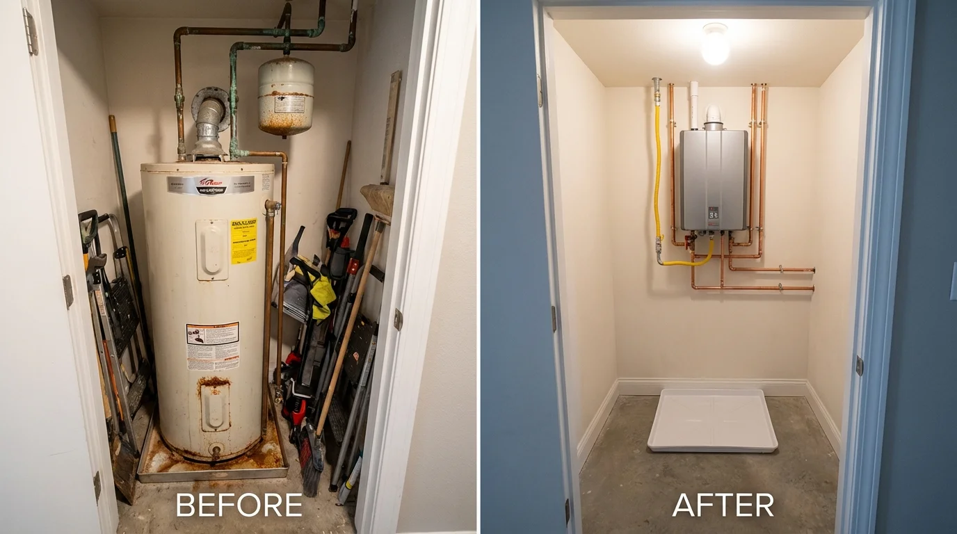 Tank water heater versus wall-mounted tankless unit comparison for Cramerton, NC homeowners